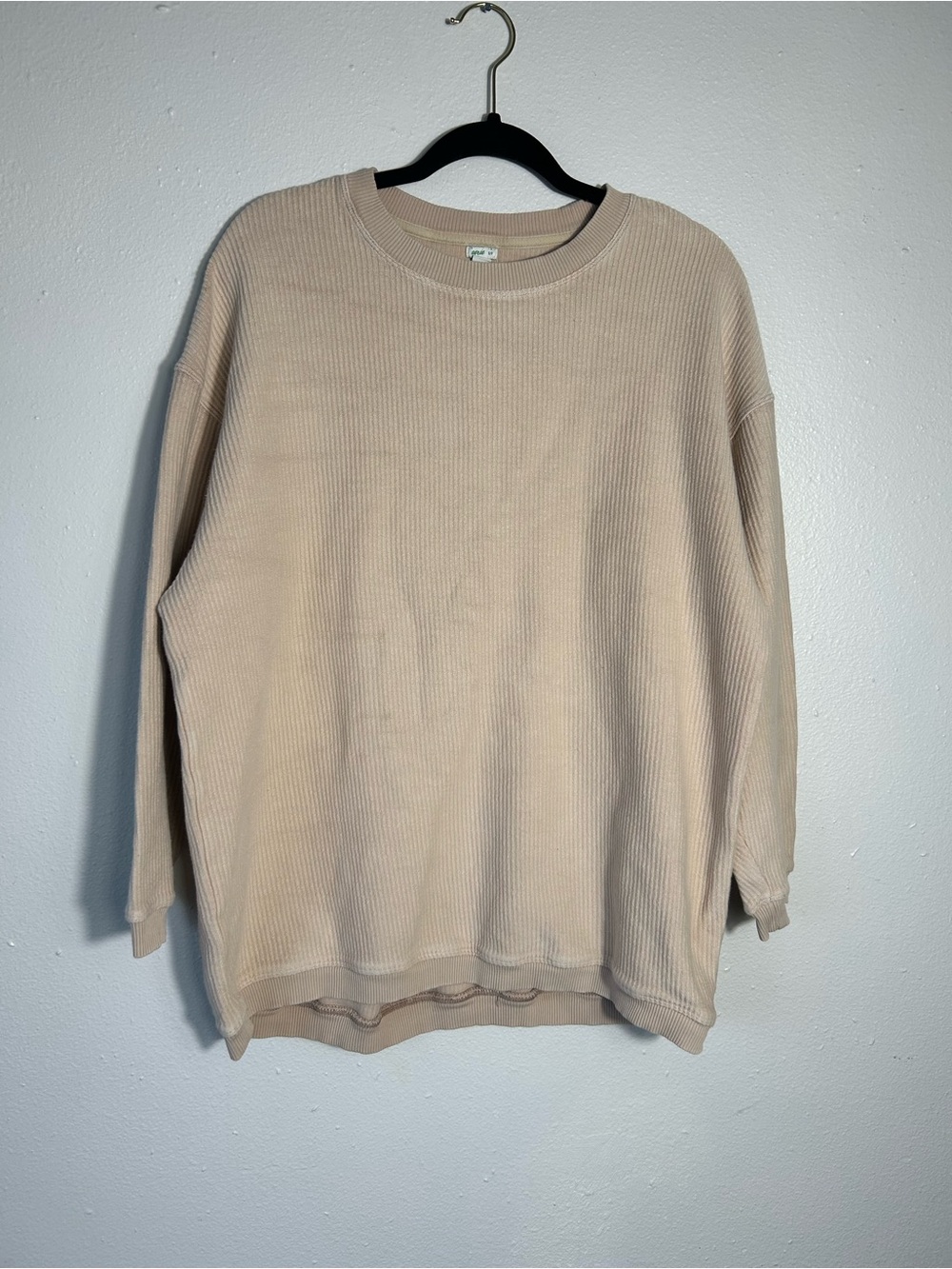 Aerie Oversized Ribbed Crewneck Sweatshirt Womens Small Tan Beige Pullover Cozy